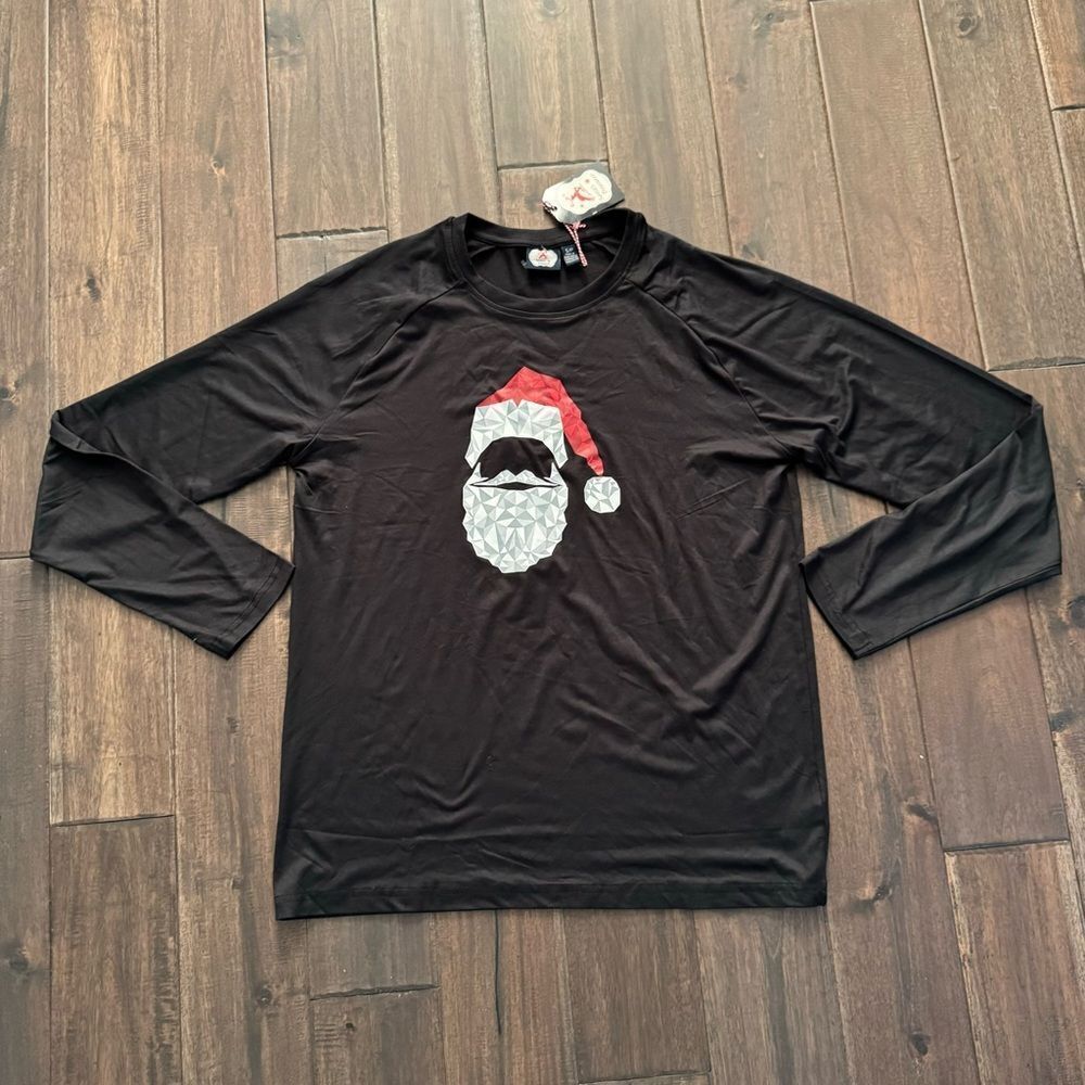 Santa’s Treasures Black Christmas Santa Clause Long Sleeve Dri-Fit Tee S NWT